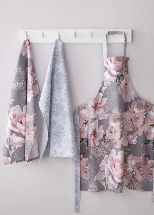 Catherine Lansfield Grey Floral Cotton Kitchen Tea Towel Pack of 4 (50x75 cm) - One Size Image 3