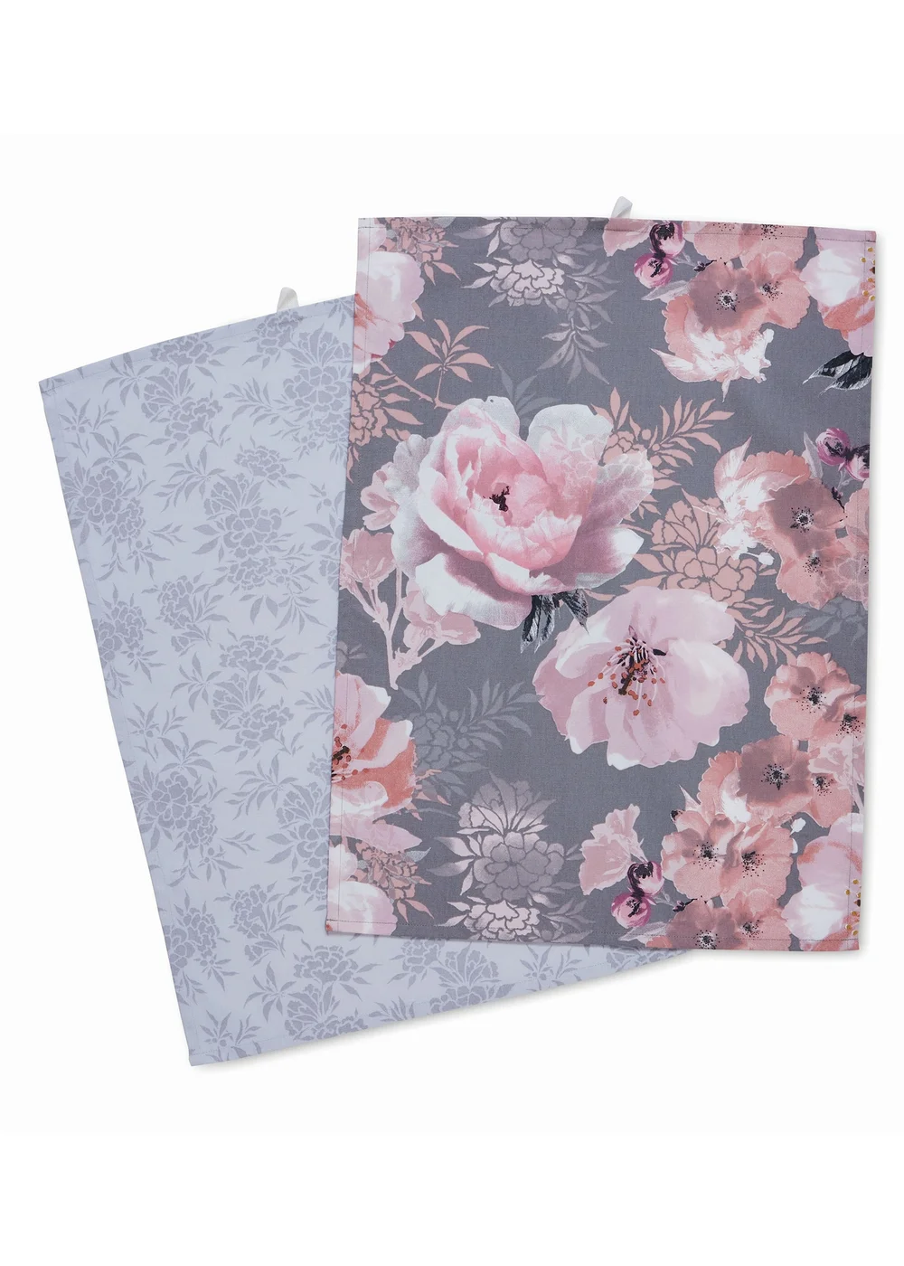 Catherine Lansfield Grey Floral Cotton Kitchen Tea Towel Pack of 4 (50x75 cm) - One Size Image 1
