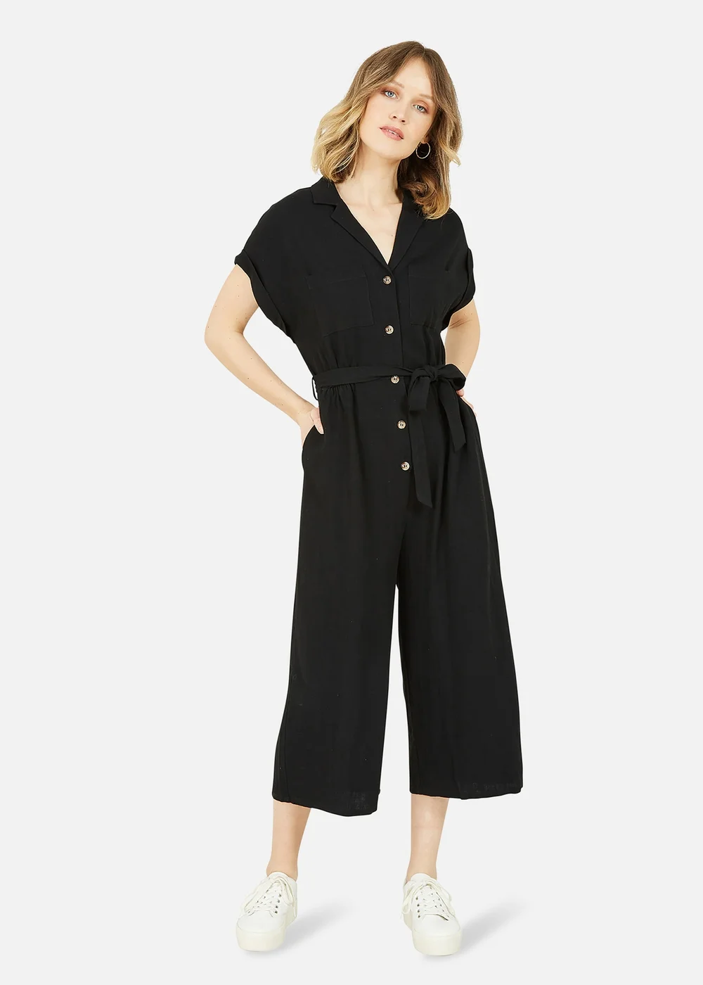 Yumi Black Linen Jumpsuit - Size 8 Image 1