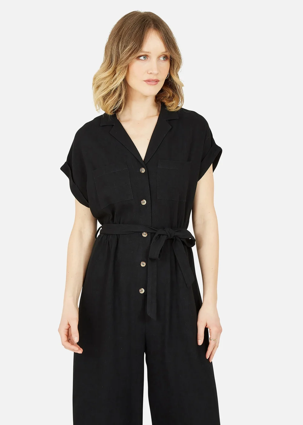 Yumi Black Linen Jumpsuit - Size 8 Image 2