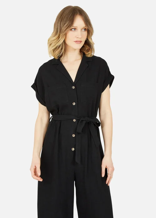 Yumi Black Linen Jumpsuit - Size 8 Image 2