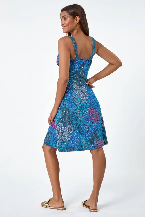 Roman Blue Abstract Floral Stretch Jersey Dress - 10 Image 3