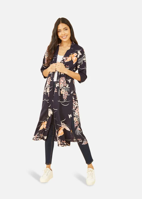 Yumi Navy Butterfly Print Long Kimono - 8 Image 1