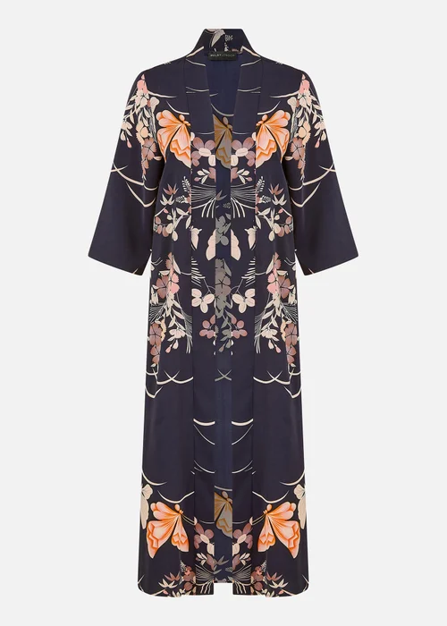 Yumi Navy Butterfly Print Long Kimono - 8 Image 3