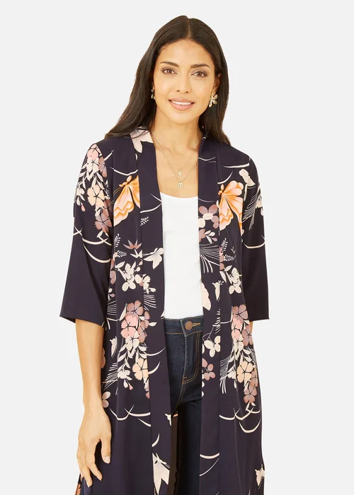 Yumi Navy Butterfly Print Long Kimono - 8 Image 2