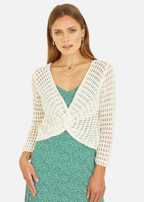 Yumi Ivory Crochet Cotton Twisted Bolero Top - S Image 2