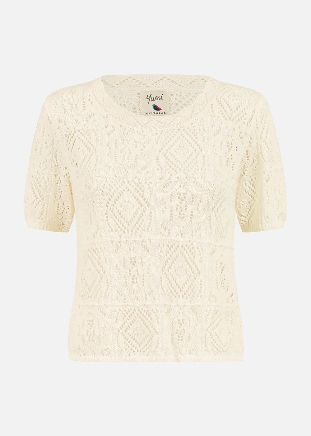 Yumi Ivory Cotton Crochet Knitted Top - M Image 3