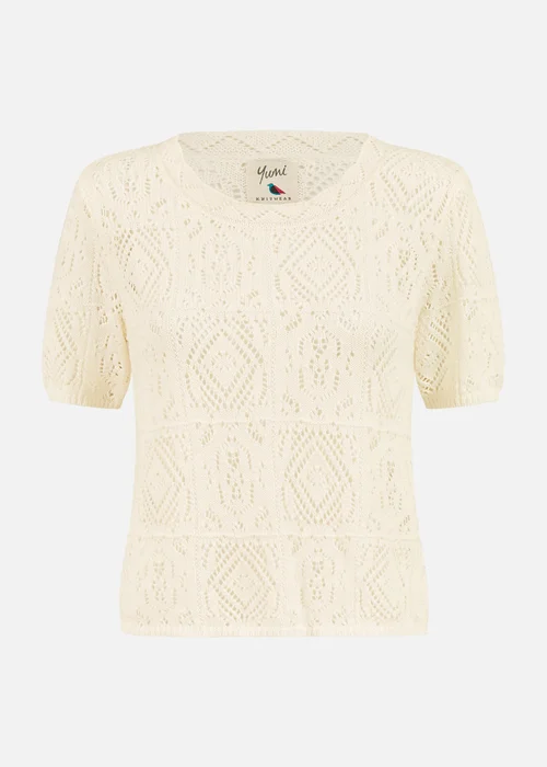 Yumi Ivory Cotton Crochet Knitted Top - M Image 3