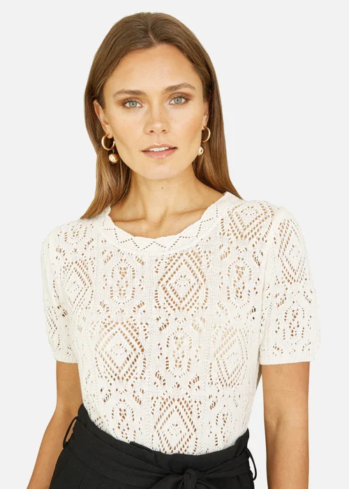 Yumi Ivory Cotton Crochet Knitted Top - M Image 1