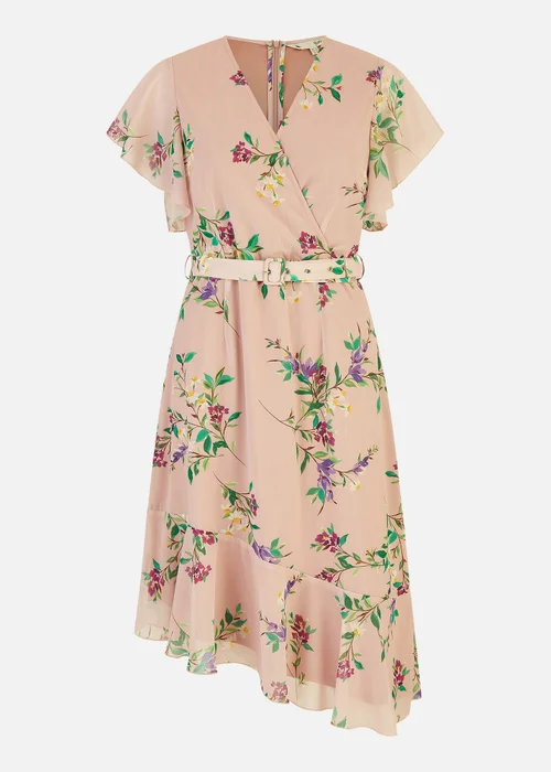 Yumi Blush Wrap Over Midi Dress With Frill Details And Matching Belt - 8 Image 3