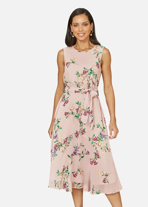 Yumi Blush Floral Print Midi Skater Dress - 16 Image 2