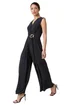 Roman Black Metallic Belt Draped Stretch Jumpsuit - Size 10 Image 2