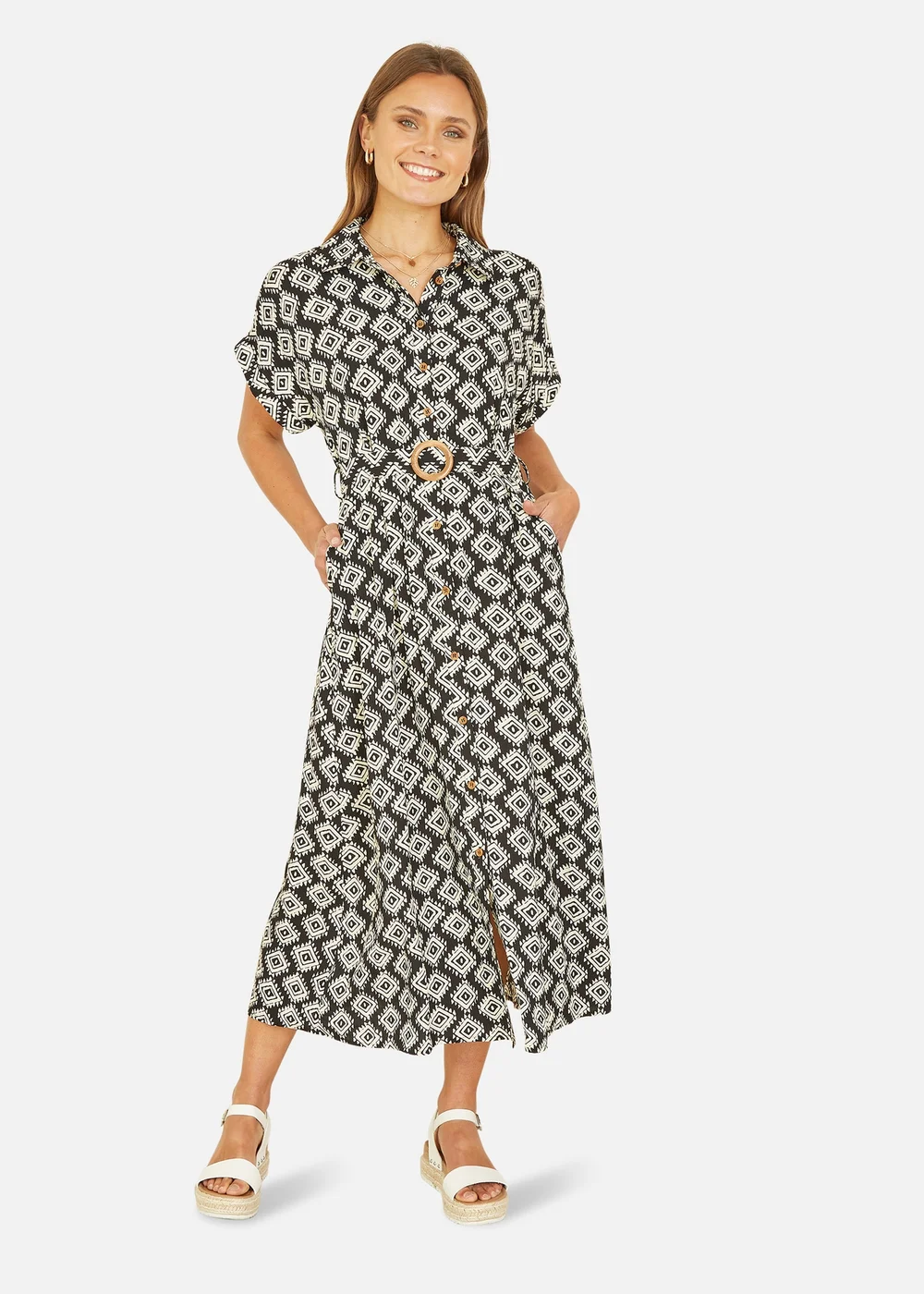 Yumi Black Viscose Midi Shirt Dress With Matching Belt - 8 Image 1