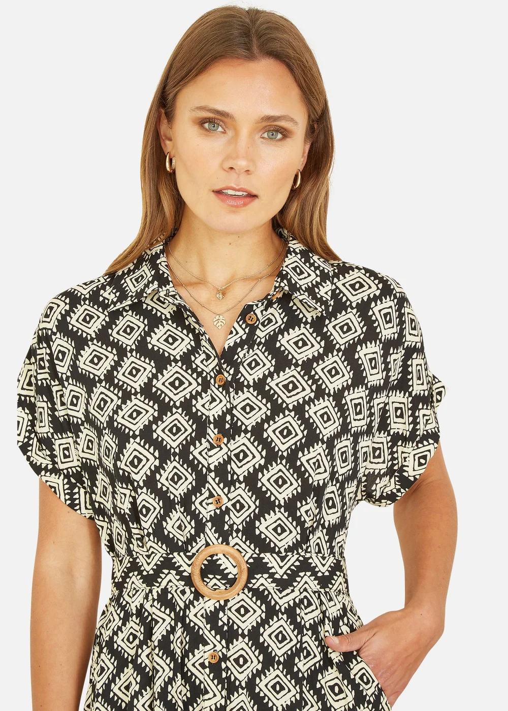 Yumi Black Viscose Midi Shirt Dress With Matching Belt - 8 Image 2