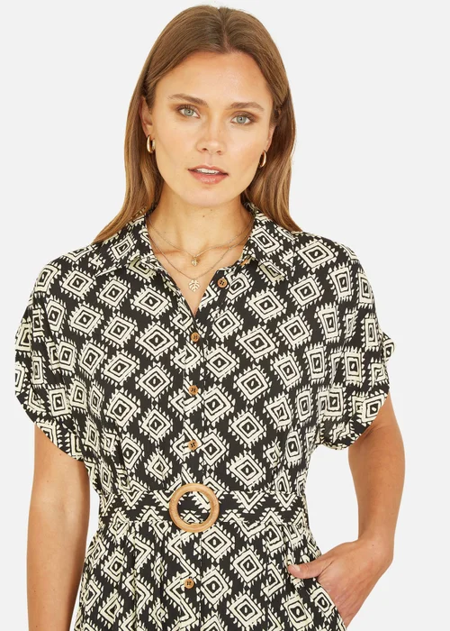 Yumi Black Viscose Midi Shirt Dress With Matching Belt - 8 Image 2