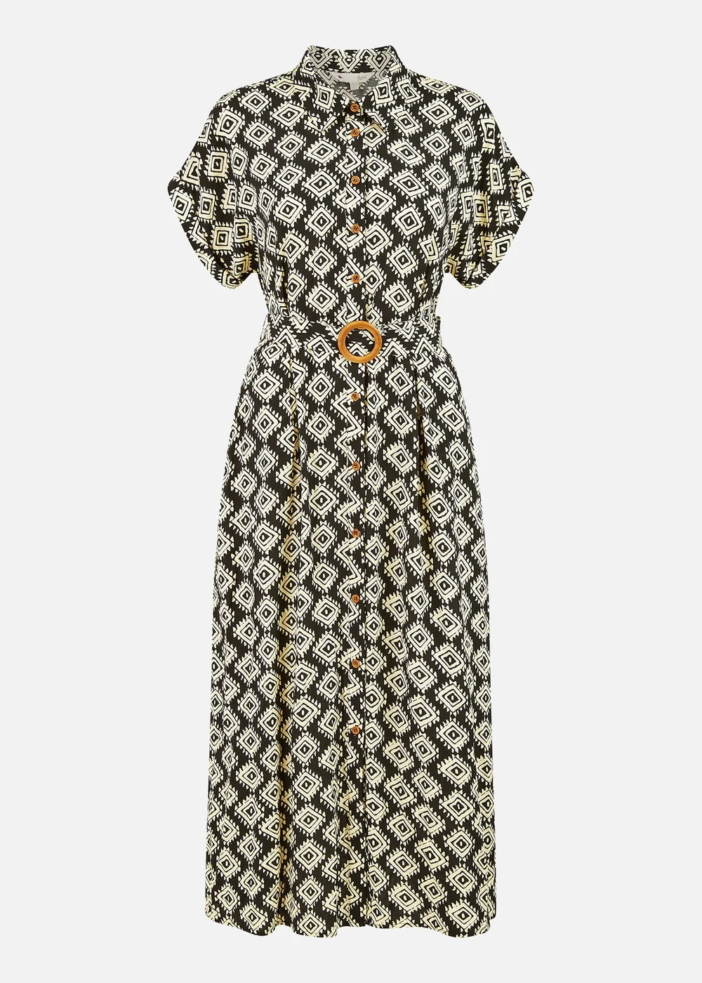Yumi Black Viscose Midi Shirt Dress With Matching Belt - 8 Image 3