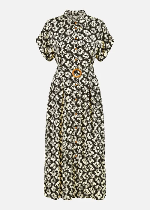 Yumi Black Viscose Midi Shirt Dress With Matching Belt - 8 Image 3