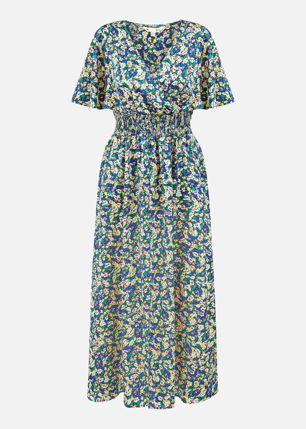 Yumi Blue Satin Ditsy Print Wrap Maxi Dress - 8 Image 3
