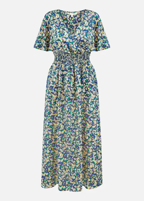 Yumi Blue Satin Ditsy Print Wrap Maxi Dress - 8 Image 3