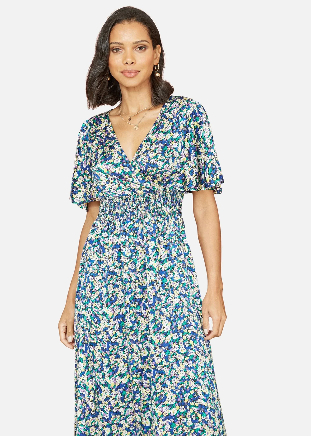 Yumi Blue Satin Ditsy Print Wrap Maxi Dress - 8 Image 2