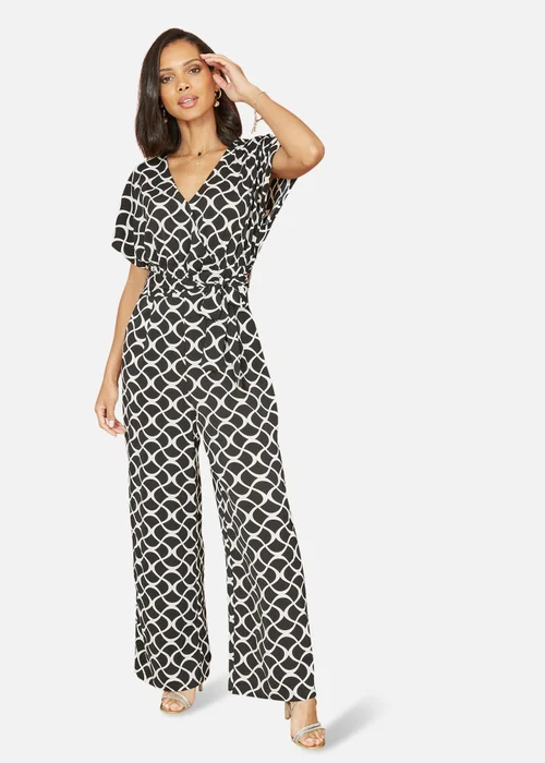 Yumi Black Geometric Print Wrap Jumpsuit - 16 Image 1