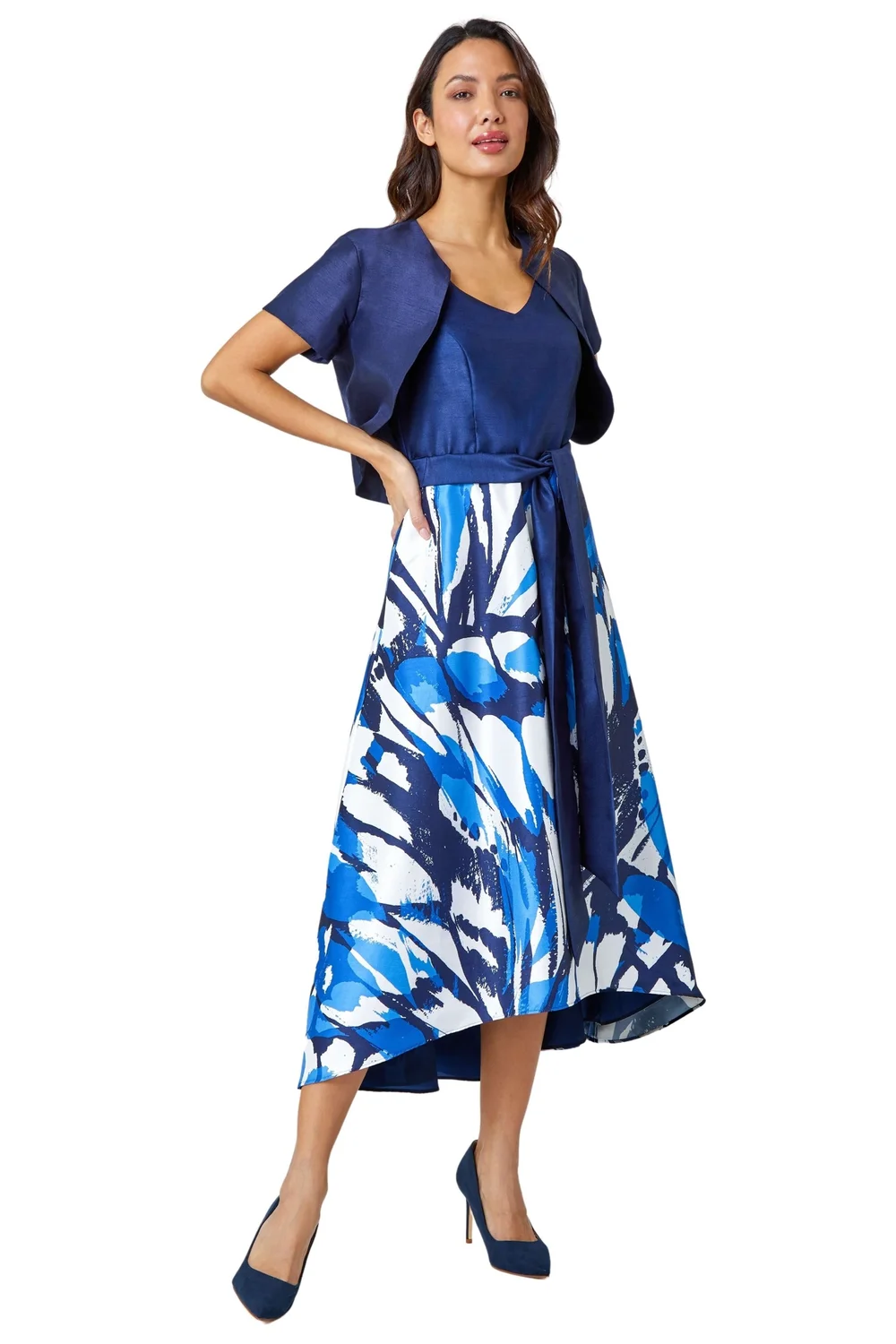 Roman Navy Butterfly Print Fit & Flare Dress - 6 Image 2