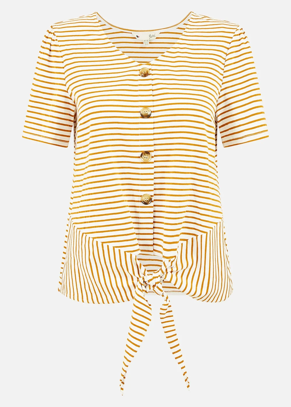Yumi Brown Striped Jersey Button Detail Top - 8 Image 3