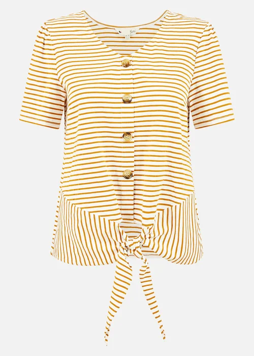 Yumi Brown Striped Jersey Button Detail Top - 8 Image 3