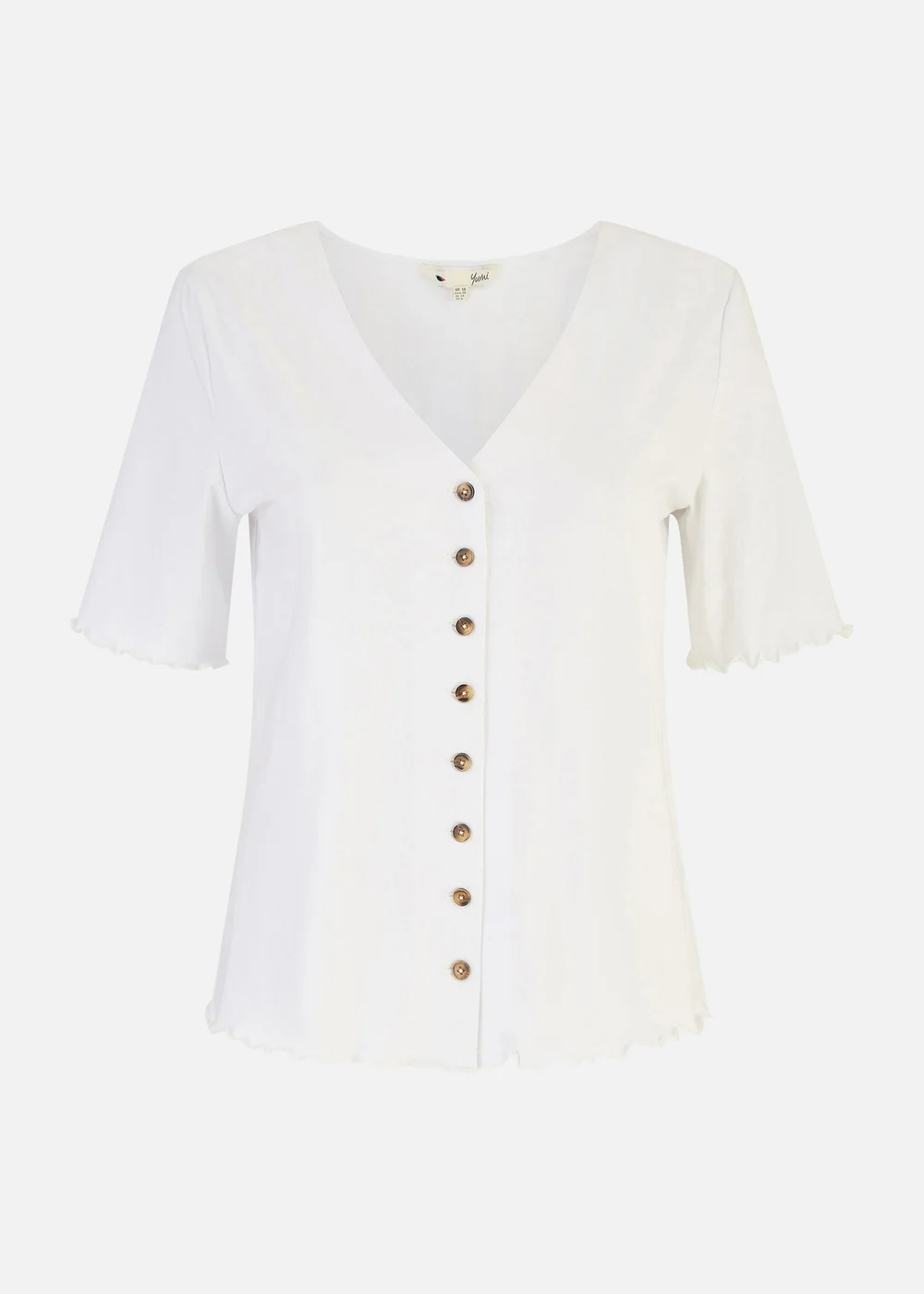 Yumi White Cotton Button Detail T-Shirt - 10 Image 3