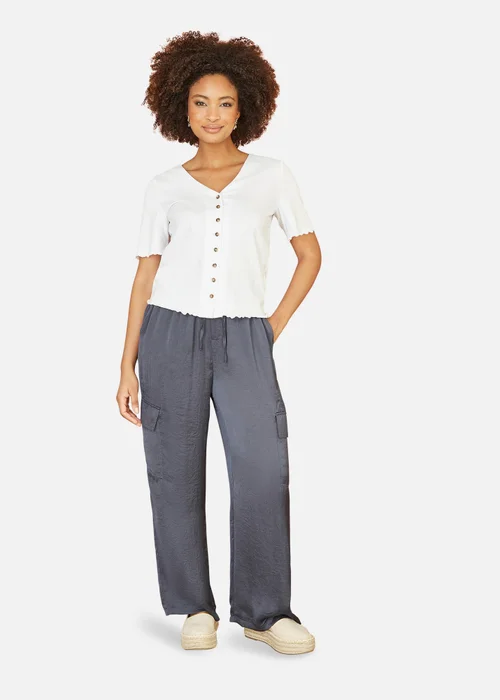 Yumi White Cotton Button Detail T-Shirt - 10 Image 2