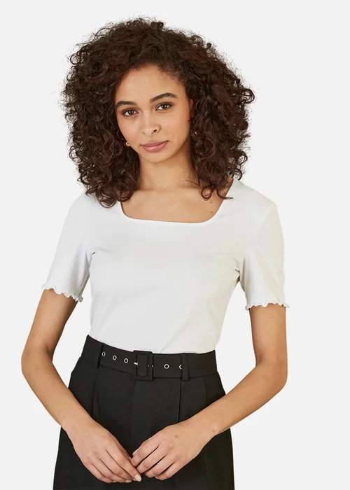 Yumi White Cotton Jersey Lettuce Trim T-Shirt - 8 Image 1