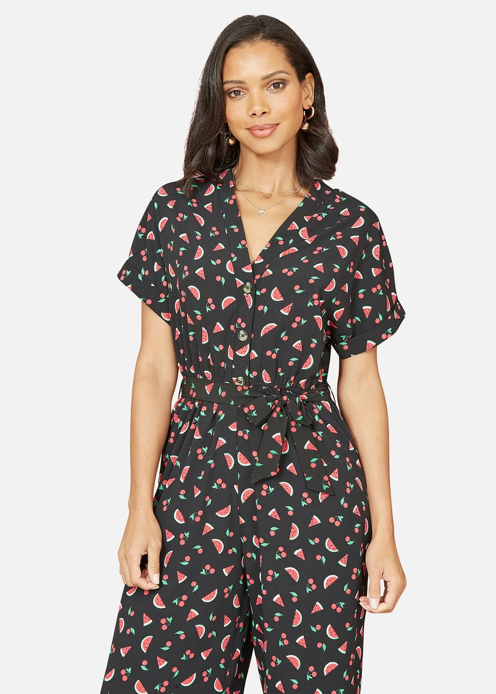 Yumi Black Recycled Watermelon Print Jumpsuit - Size 8 Image 2