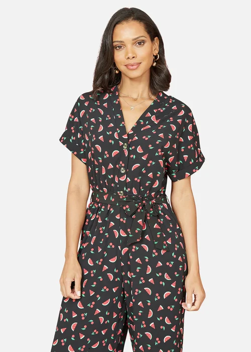 Yumi Black Recycled Watermelon Print Jumpsuit - Size 8 Image 2