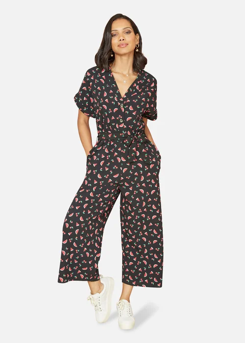 Yumi Black Recycled Watermelon Print Jumpsuit - Size 8 Image 1