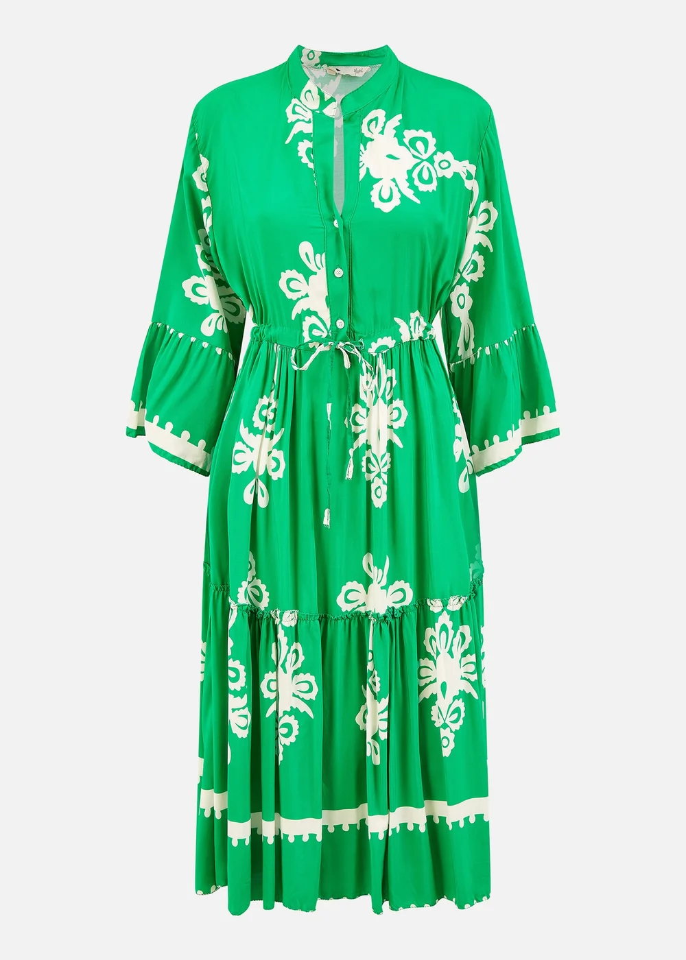 Yumi Green Viscose Midi Dress With Long Sleeves - 8 Image 3