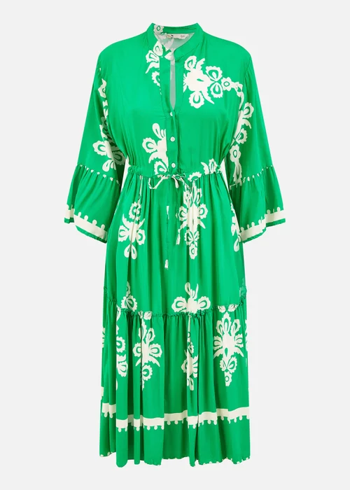 Yumi Green Viscose Midi Dress With Long Sleeves - 8 Image 3