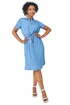 Roman Petite Light Denim Petite Tie Waist Denim Shirt Dress - 8 Image 1