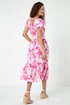 Roman Fuchsia Cotton Floral Print Tiered Midi Dress - 10 Image 3
