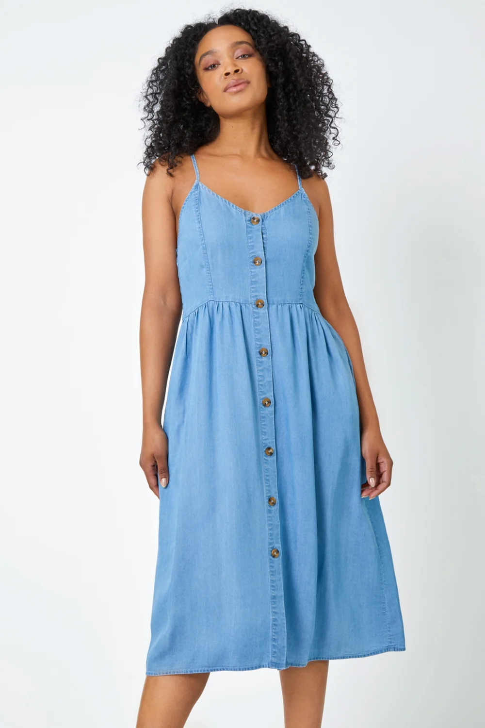 Roman Petite Light Denim Petite Sleeveless Denim Midi Dress - 6 Image 4
