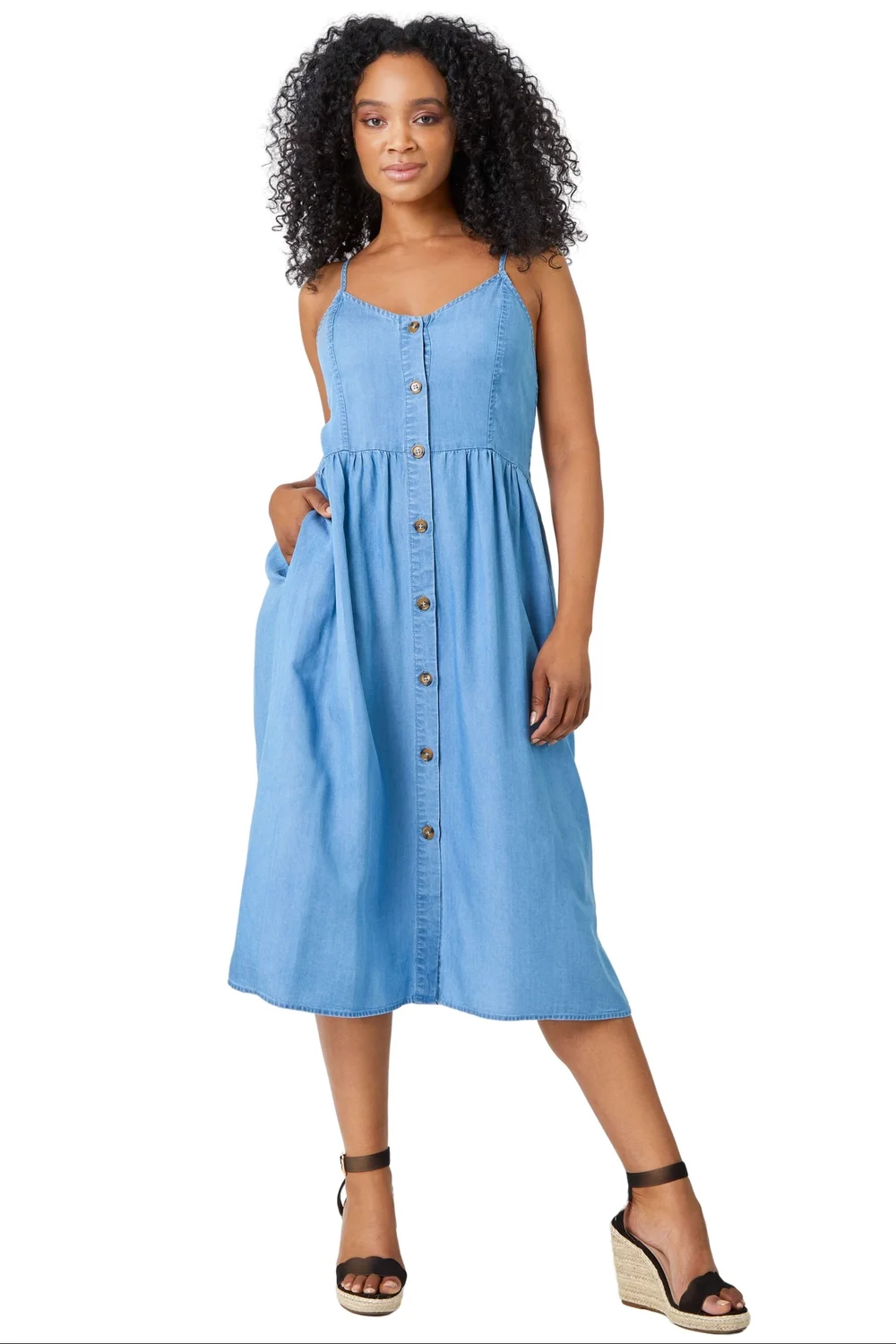 petite denim dress uk ONLY Petite ONLKARLA V NECK DRESS - Denim dress - medium blue denim/blue denim