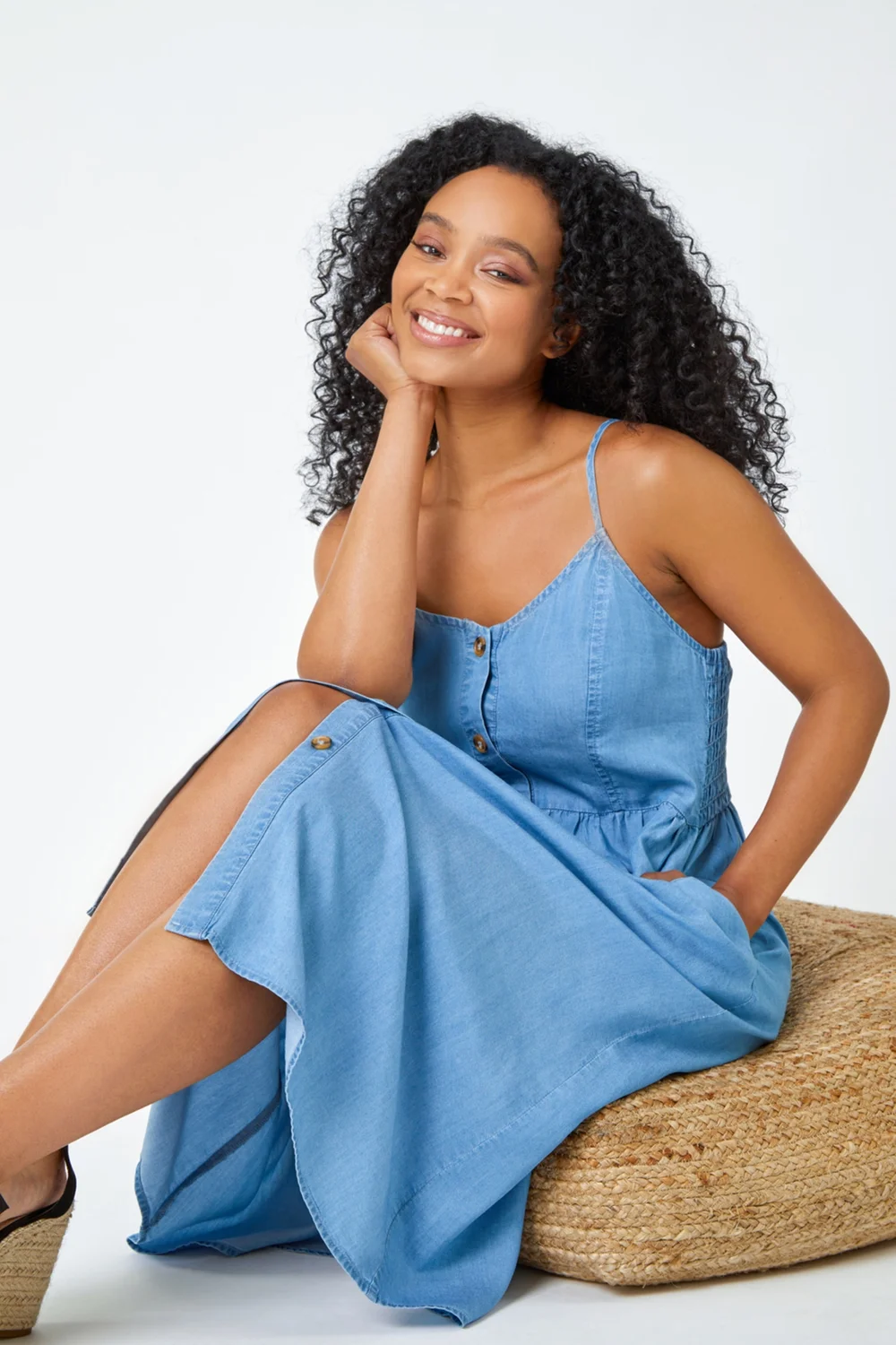 Roman Petite Light Denim Petite Sleeveless Denim Midi Dress - 6 Image 2