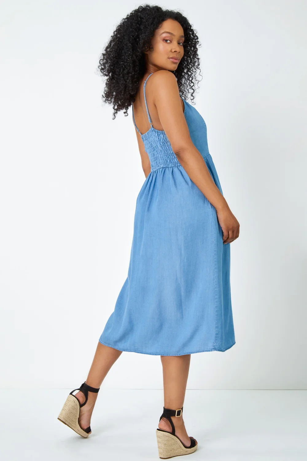 Roman Petite Light Denim Petite Sleeveless Denim Midi Dress - 6 Image 3