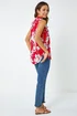 Roman Red Textured Floral Print Sleeveless Top - Size 26 Image 3