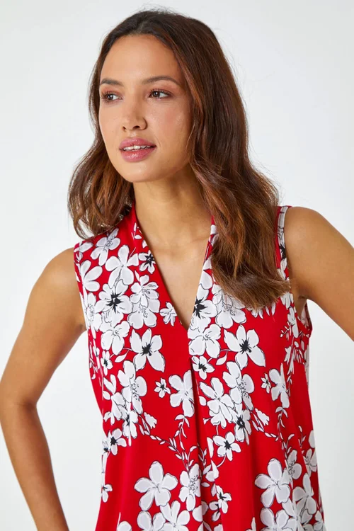 Roman Red Textured Floral Print Sleeveless Top - Size 26 Image 4