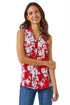 Roman Red Textured Floral Print Sleeveless Top - Size 26 Image 1