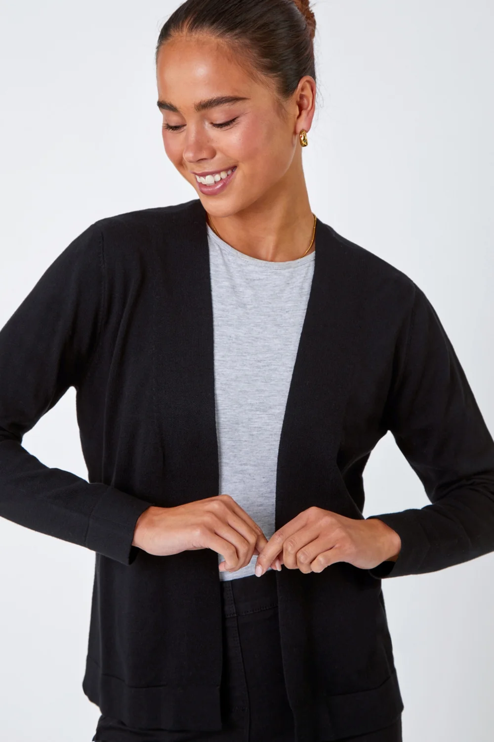Roman Black Petite Plain Stretch Cardigan - 8 Image 2