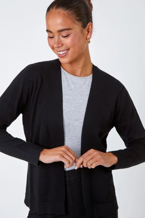 Roman Black Petite Plain Stretch Cardigan - 8 Image 2