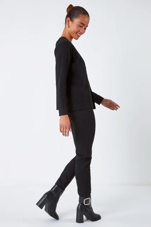 Roman Black Petite Plain Stretch Cardigan - 8 Image 4