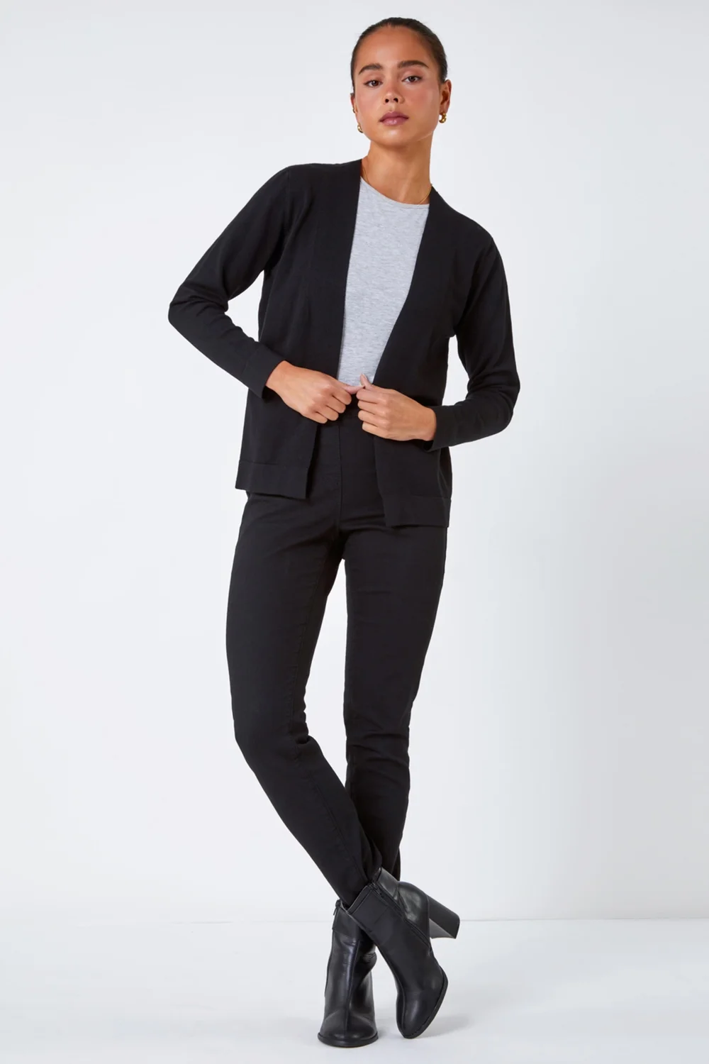 Roman Black Petite Plain Stretch Cardigan - 8 Image 3
