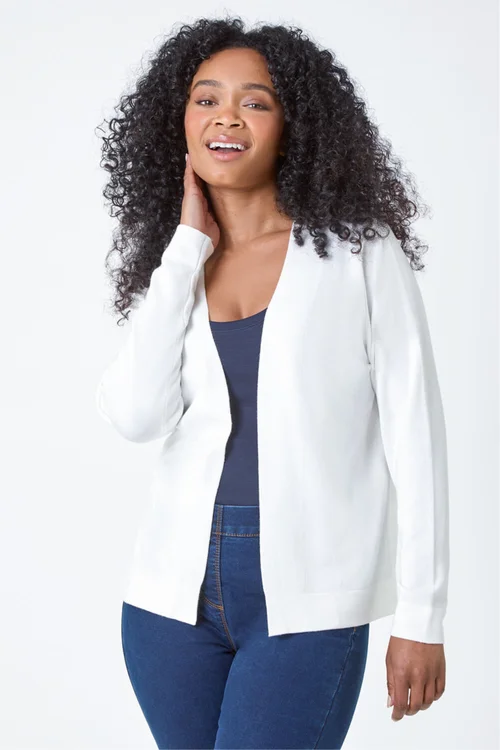 Roman White Petite Plain Stretch Cardigan - 8 Image 1
